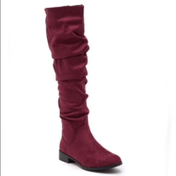 CATHERINE Catherine Malandrino Toni Deep Red Faux Suede Slouched Knee High Boot - Picture 8 of 8